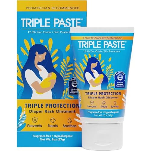 Triple Paste Diaper Rash Cream, Zinc Oxide Baby Ointment, 2 oz