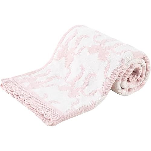 Berkshire Baby Blanket,Ultra-Plush Reversible Chenille Knit Toddler Blanket,Cute Pattern Nursery Crib Blanket,Ideal Baby Gift(30x40 Inches,Ribbon Bow White Pink)