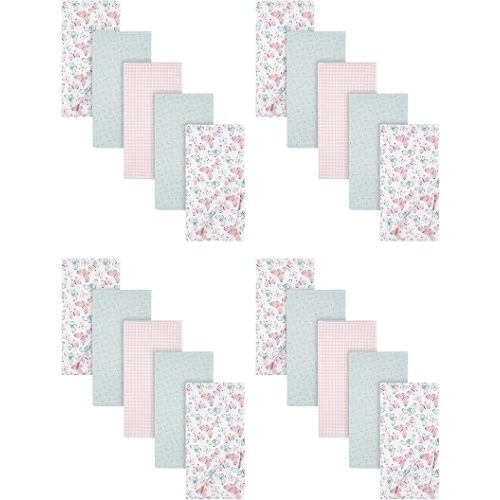 Gerber Girls Newborn Infant Baby Toddler Nursery 100% Cotton Flannel Receiving Swaddle Blanket, Butterfly White (Pack of 20)