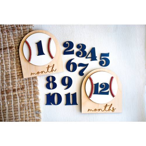 Baseball Monthly Milestone Wooden Baby Disc Baby Milestone Cards  Markers for Baby Photos Photo Prop Baby Shower Month Photos