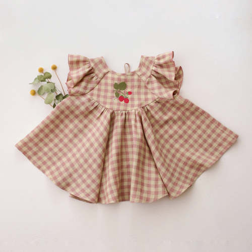 Blush Check Linen Flutter Sleeve Tie Back Blouse with "Raspberry" Embr – Dannie and Lilou