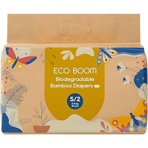ECO BOOM Size 2 Diapers, Bamboo Viscose Diapers, Sustainable, Paper Packaging