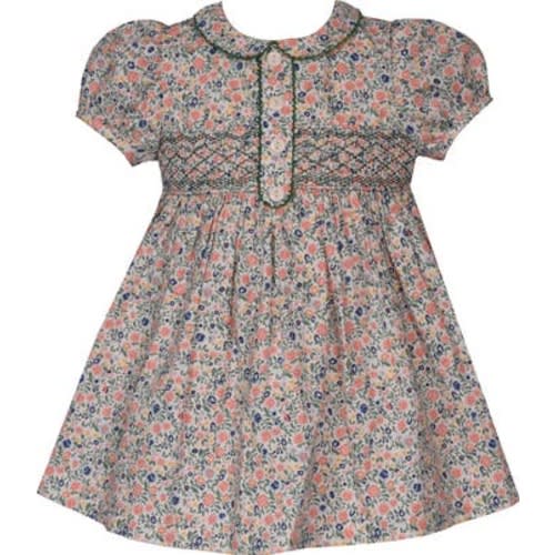 Floral Smocked Waist Cotton Poplin Party Dress, 12M