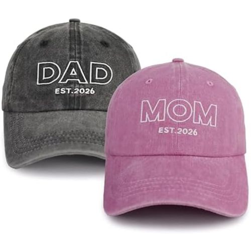 Mom and Dad Hats Est 2026, Adjustable Embroidered New Parents Baseball Cap