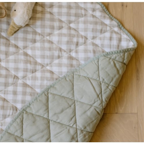 Organic French Linen Play Mat - Olive & Oat Gingham