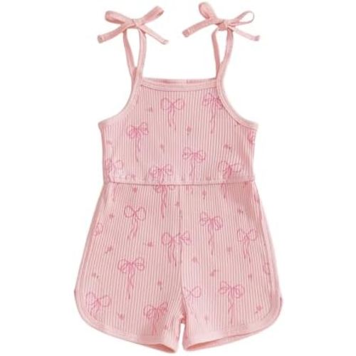 Toddler Girl Clothes Baby Spaghetti Strap Bow Shorts Jumpsuit Ribbed Halter Romper Cute Little Girls Summer Outfits
