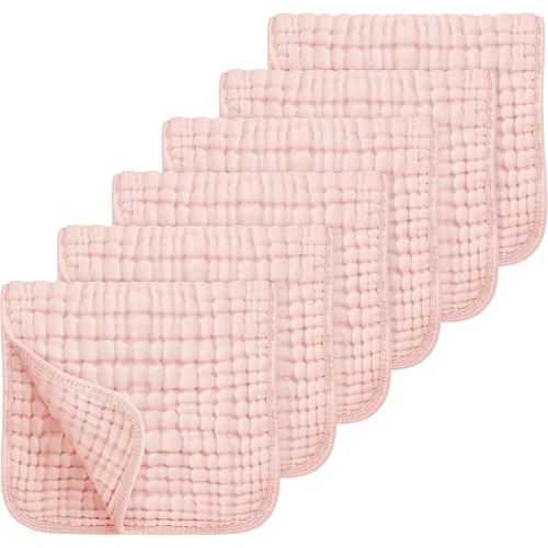 Looxii Muslin Burp Cloths 100% Cotton Muslin Cloths Large 20''x10'' Extra Soft and Absorbent 6 Pack Baby Burping Cloth for Boys and Girls Shell Pink