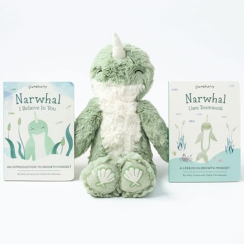 Slumberkins 14" Narwhal Kin & 2 Board Books Complete Set Bundle | Promotes Growth Mindset, Problem Solving & Teamwork | Social Emotional Tools for Ages 0+ (Narwhal Kin Plush + 2 Board Books)