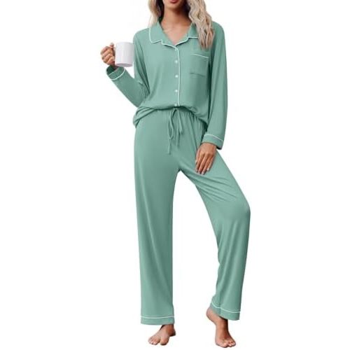 Ekouaer Women's Pajama Set Long Sleeve Lounge Set Soft Button Down Pjs