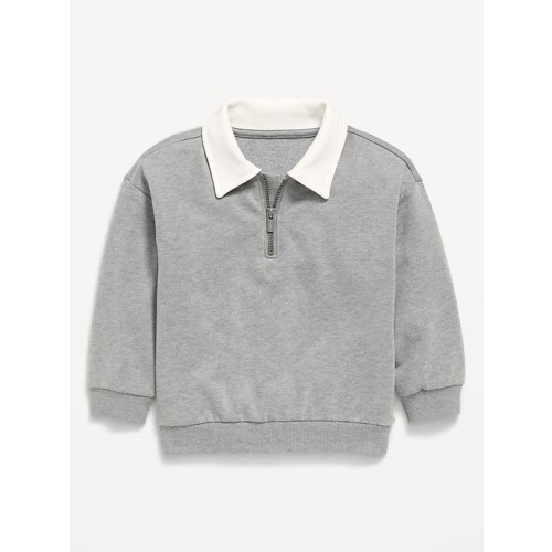 Oversized Collared French Terry Quarter-Zip for Toddler Boys