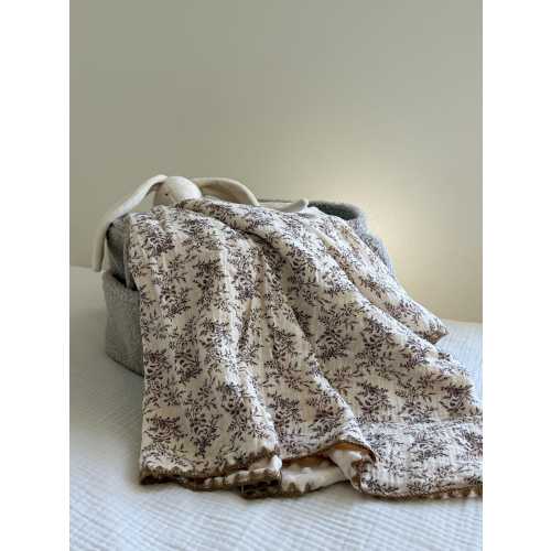 Personalized Baby Blanket: Beige Leaves Muslin with Name Embroidery