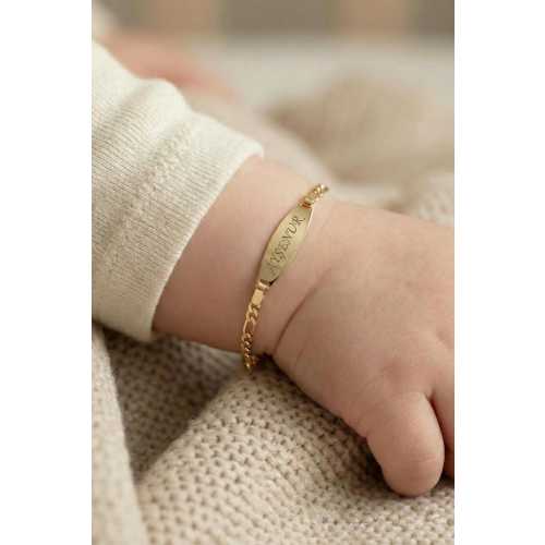 14K Gold Figaro Oval Baby ID Bracelet