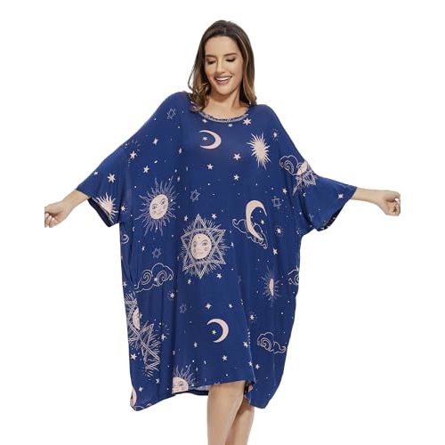 THREE POODLE Plus Size Nightgowns for Women, Oversized Sleep Shirts Dress Sleepwear with Pockets Suits XS - 5XL