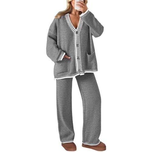PRETTYGARDEN Lounge Sets for Women Fall 2025 Loungewear 2 Piece Outfits Cardigan Sweaters Track Suit Matching Winter Clothing