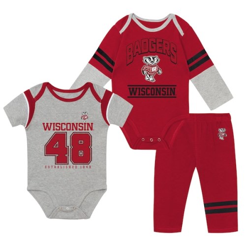 Infant Outerstuff Wisconsin Badgers Double Up Three-Piece Bodysuits & Pants Set