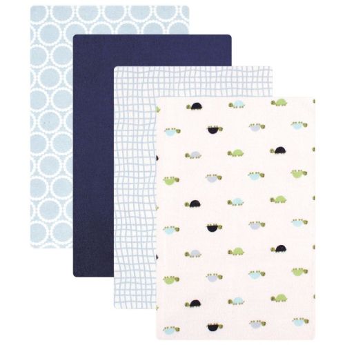 Luvable Friends Baby Boy Cotton Poly Flannel Receiving Blankets, Turtle 4-Pack, One Size