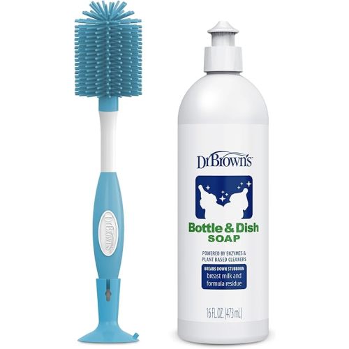 Dr. Brown's Reusable Soft Touch Baby Bottle Cleaning Brush, Blue 1-Pack & Fragrance-Free Dish Soap, 16oz