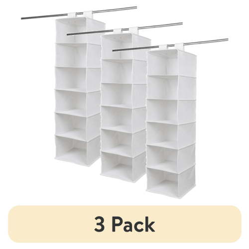 (3 pack) Mainstays 6 Shelf Non Woven Hanging Closet Organizer, Arctic White, Adult and Child