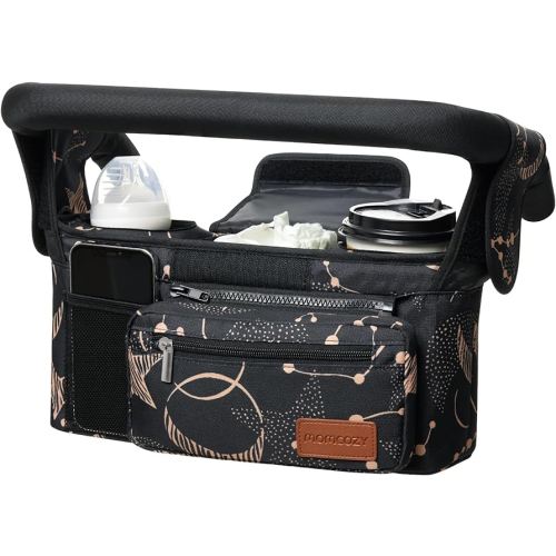 Momcozy Universal Baby Stroller Organizer, 2 Insulated Cup Holder, Detachable Zippered Pocket, Adjustable Shoulder Strap, Large capacity for baby essentials, Compact Design Fits Any Strollers