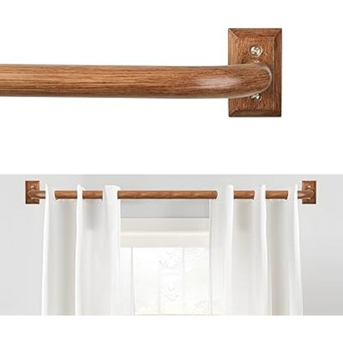 Boho Wrap Around Curtain Rod for Windows 48 to 90 Inch:Heavy Duty Blackout Curtain Rods Room Darkening,1"Wood Wraparound Curtains Rod Curved Black Out Adjustable for Bedroom Kitchen（All Matel）