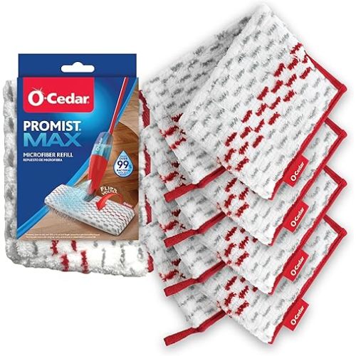 O-Cedar Genuine ProMist MAX Spray Mop Head Replacement (Pack of 4) | Machine Washable | Reusable | Microfiber Refill | Removes 99% of Bacteria