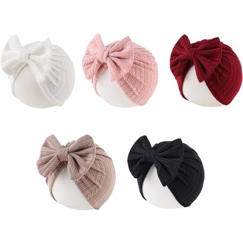 Baby Girl Turban Newborn Beanies Hat 5 Pieces Cotton Infant Girls Headwraps Toddler Kids Hats 0-3 Years