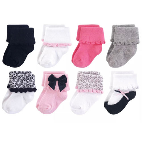 Luvable Friends Baby Girl Fun Essential Socks, Pink Gray