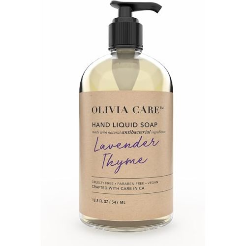 Olivia Care Antibacterial Hand Soap - Infused with Sage & Tea Tree Oil & Lavender Thyme Fragrance, Cleansing, Germ-Fighting, Moisturizing Hand Wash for Kitchen & Bathroom - 18.5 fl oz