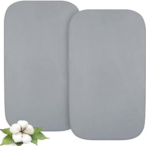 Biloban Bassinet Fitted Sheets Fit for Most Bedside Sleeper Bassinet, (35"x21"), Jersey Knit Cotton, Breathable, 2 Pack, Gray