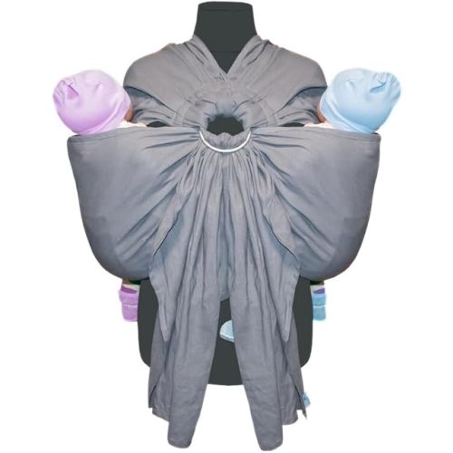 Grey Tandem Ring Sling for Twins – 100% Linen Cotton Blend Baby Carrier | Ergonomic Twin Baby Sling for Hip Carry | Soft, Adjustable & Breathable Ring Sling for Newborns to Toddlers up to 60 lbs