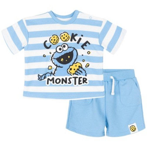 Sesame Street Infant Baby Boys T-Shirt and French Terry Shorts Outfit Set Periwinkle Blue / White 18 Months