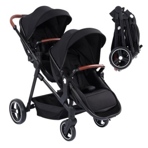 Double Stroller for Infants and Toddlers,Reversible Pushchair Bassinet Pram with Large Storage Basket