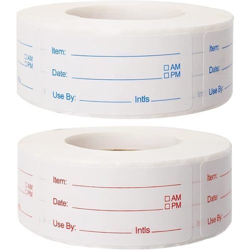 2 Rolls 1000 Pieces Removable Food Labels, 1 x 2 Inch Date Stickers for Freezer, Refrigerator Food Containers - Easy to Write On