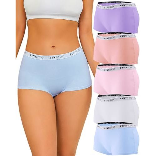 FINETOO Boyshort Underwear for Women Cotton Boxer Briefs Full Coverage Ladies BoyShorts Panties 5 Pack