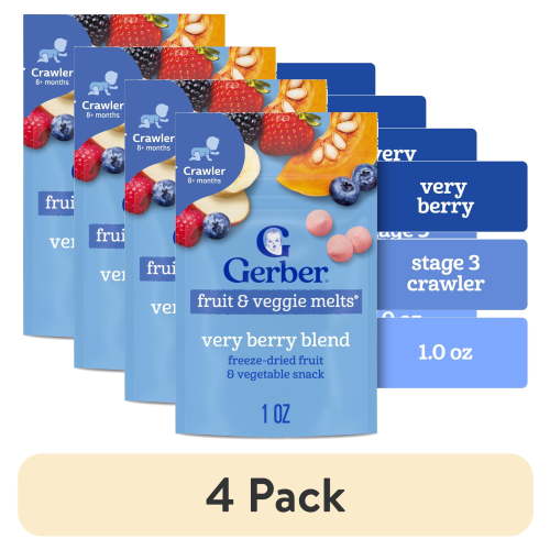 (4 pack) Gerber Snacks for Baby Fruit & Veggie Melts Baby Snack, Very Berry Blend, 1 oz Bag