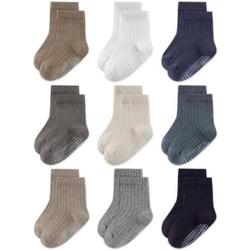 9 Pairs Toddler Socks with Grips Baby Boy Girl Non Slip Crew Socks