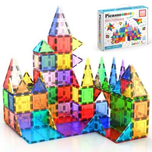 PICASSO-TILES Magnetic Tiles, Construction STEM Building Blocks Set, Educational Toy for Kids, 100PCS