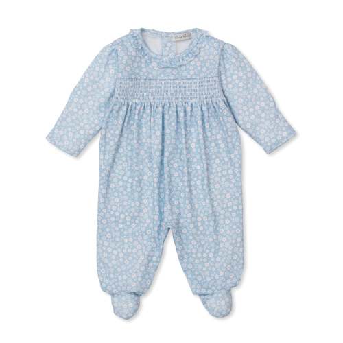 Fall in Bloom Blue Smocked Footie