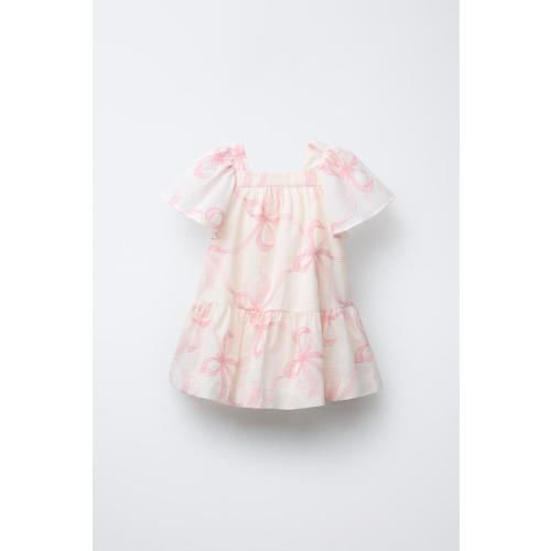 EMBROIDERED BOW DRESS - Oyster-white | ZARA United States