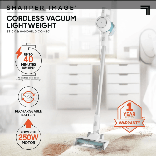 Sharper Image Cordless Vacuum Lightweight Stick and Handheld Combo White