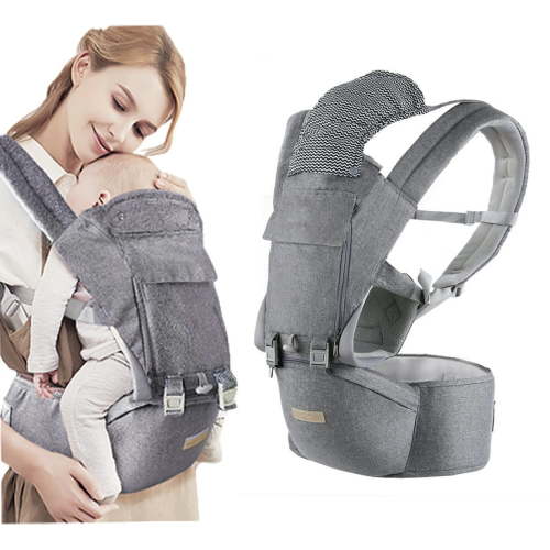 Kisdream Baby Carrier, 9-in-1 Carrier Newborn to Toddler, Wrap with Hip Seat Lumbar Support, Carriers for All Seasons & Positions, Perfect Hiking Shopping Travelling, Grey, 1.95 Pound