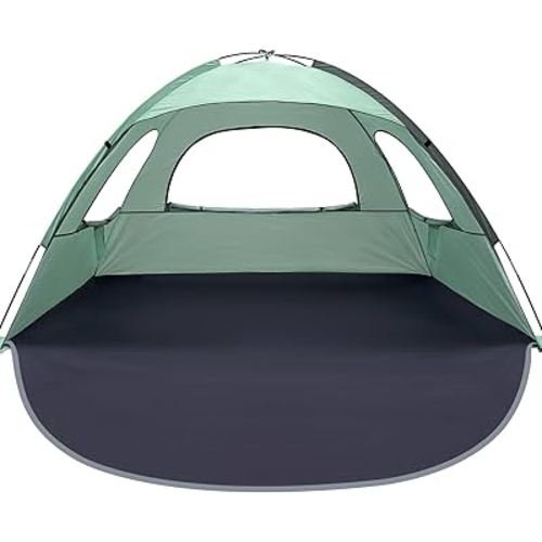 WhiteFang Beach Tent Anti-UV Portable Sun Shade Shelter for 3/4/6/8 Person, Extendable Floor with 3 Ventilating Mesh Windows Plus Carrying Bag, Stakes and Guy Lines