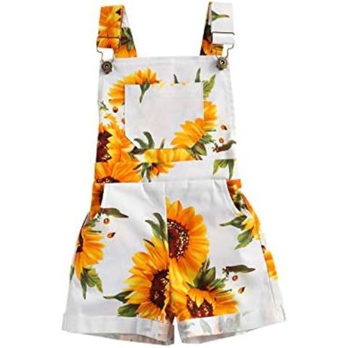 Toddler Baby Girl Sunflower Print Overalls Shorts with Pocket Suspender Trousers Cute Summer Clothing Outfit