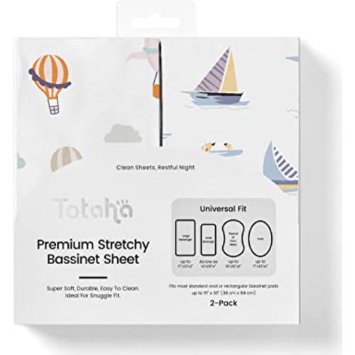 TotAha Premium Stretchy Bassinet Cradle Sheets (2-Pack) -Hypoallergenic, Silky Comfort, Buttery Soft, Calming Effect, All-Season Jersey-Knit Sheets, 32 X 16 X 3''(Air Balloon & Sailboat)