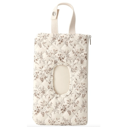 Quilted Baby Wipe Holder Quilted Wipe Pouch Portable Hanging Floral Wet Wipes Bag for Car, Stroller