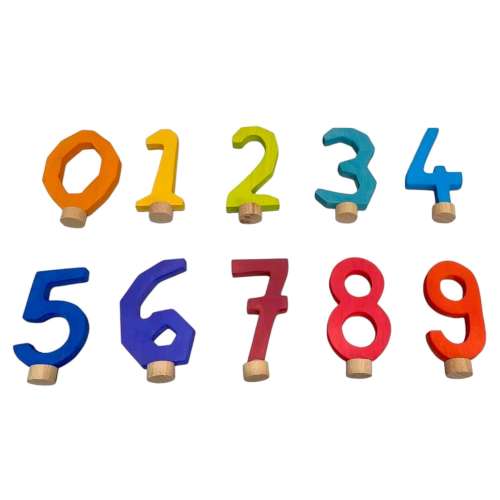 Handcrafted Open Ended Wooden Birthday Ring Numbers 0 to 9 - Rainbow Colors (10 Pieces)