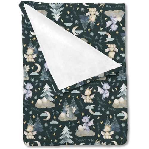 Fairytale Dragons Baby Blanket for Boy Girl Cute Dragons Eggs Moon Stars Trees Swaddle Blanket Dreamy Animal Crib Receiving Blanket Soft Flannel Newborn Nursery Stroller Toddler Bed Blanket