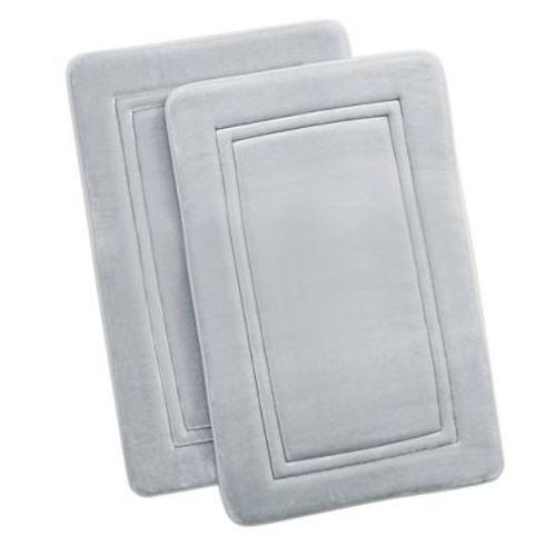 2pc 20"x32" HeiQ Antimicrobial Memory Foam Bath Rug Set Light Gray - Truly Calm: Cotton Backed, Microfiber, Machine Washable