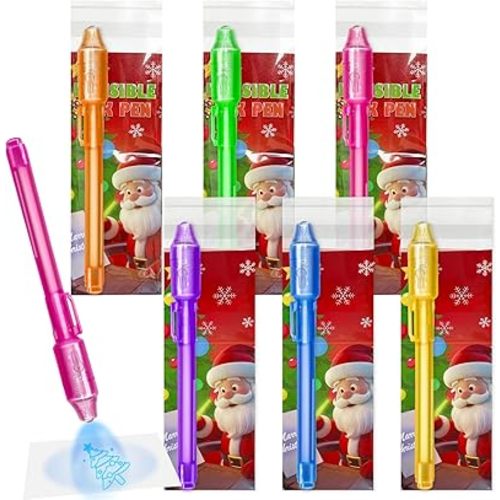 iGeeKid 6 Pack Invisible Ink Pen with UV Light,Christmas Party Favor for Kids Gift Bag, Stocking Stuffers for Kids, Secret Spy Pens Magic Disappearing Ink Markers for Goodie Bags Xmas, New Year's Eve