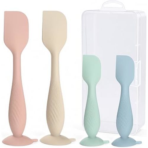 Baby Diaper Cream Spatula 4 Pack, Butt Spatula Baby with Travel Case, Soft Butt Paste Spatula with Suction Base, Portable Diaper Spatula，Perfect Baby Shower Gift